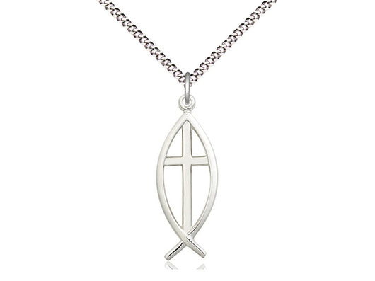 Fish/Cross Sterling Medal with 18” Chain
