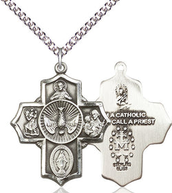 5-Way medal, Sterling Silver with 18” light curb chain