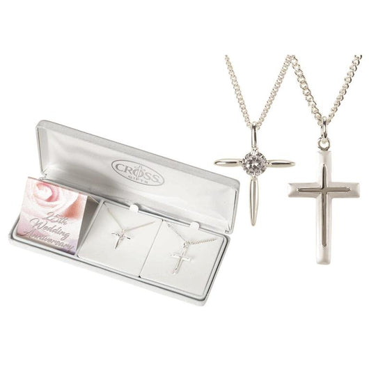 25th Anniversary Cross Necklaces - Silver Plated with 18 and 20 inch Chains