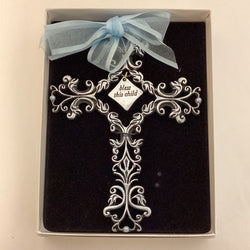 Bless This Child Filigree Cross with Blue Ribbon