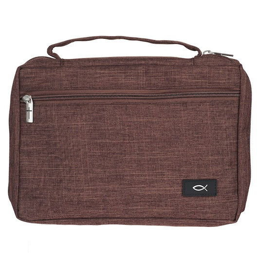 Bible Cover Poly Canvas With Ichthus - Cocoa Brown Large