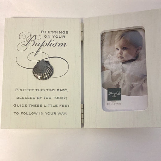 Hinged Photo Frame, White - Blessings on Your Baptism