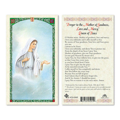 Our Lady of Medjugorje Prayer Card Prayer to the Mother of Goodness Love & Mercy