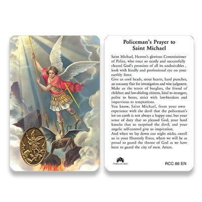 Saint Michael Embossed Medal Policemans Prayer Card