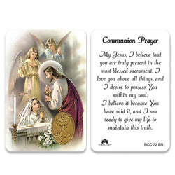 1st Communion Girl Embossed Medal Traditional Image Prayer Card