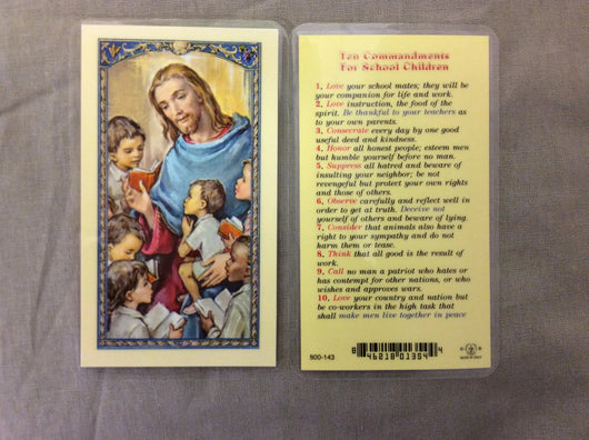 Ten Commandments for School Children  Prayer Card