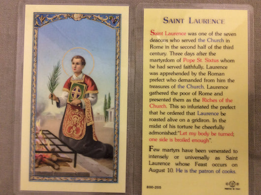 Saint Laurence  Biography  Prayer Card