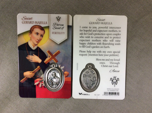 Saint Gerard Patron Saint of Fertility Prayer Card with Medal