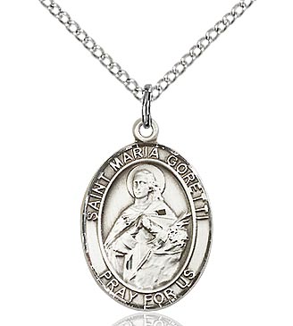 BLISS - Saint Maria Goretti Sterling Silver Oval Medal and Chain