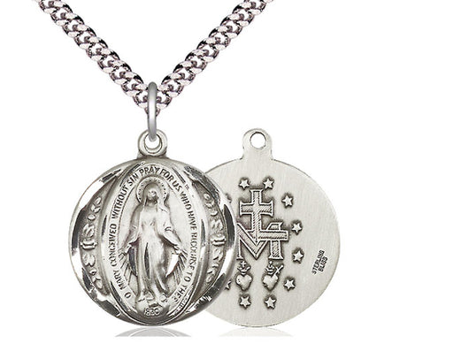 Miraculous Medal, Round, Sterling with 24” Chain