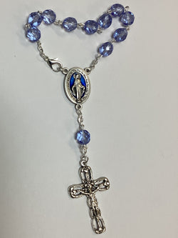 Auto Decade Rosary - Blue Crystal Beads and Blue Miraculous Medal