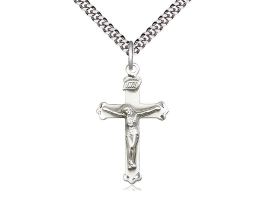 Crucifix Sterling Medal and 20” Heavy, Curb Chain