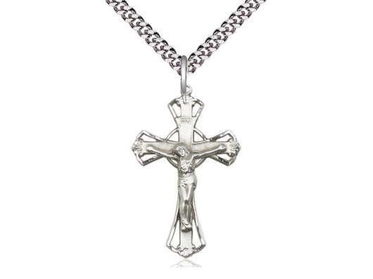 Crucifix Medal, Sterling with 20” Heavy Curb Chain