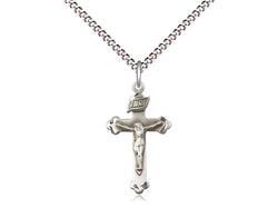 Engraved Crucifix Sterling Medal with 18” Light Curb Chain