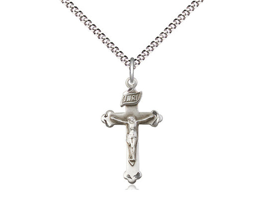 Engraved Crucifix Sterling Medal with 18” Light Curb Chain