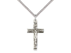 Engraved Crucifix Sterling Medal with 18” Light Curb Chain
