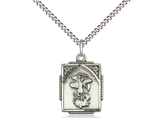 Sterling St. Michael Medal With 18” Light Curb Chain