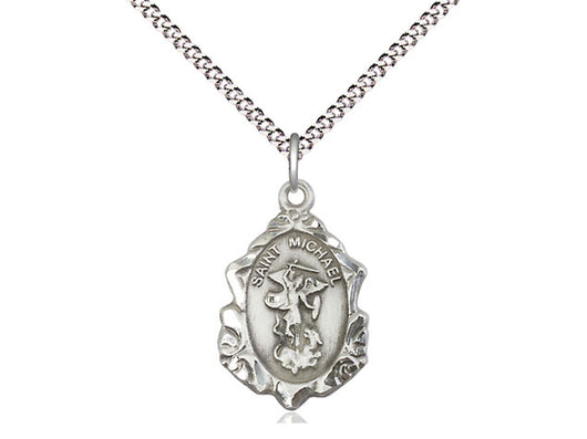 St. Michael Sterling Medal with 1light rhodium 8”Light Curb Chain