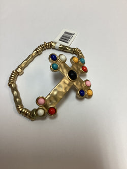 Large Jewel Budded Cross Stretch Bracelet