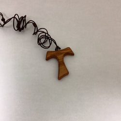 Olive Wood Tau Cross, 1 1/2” Cross with Brown Cord