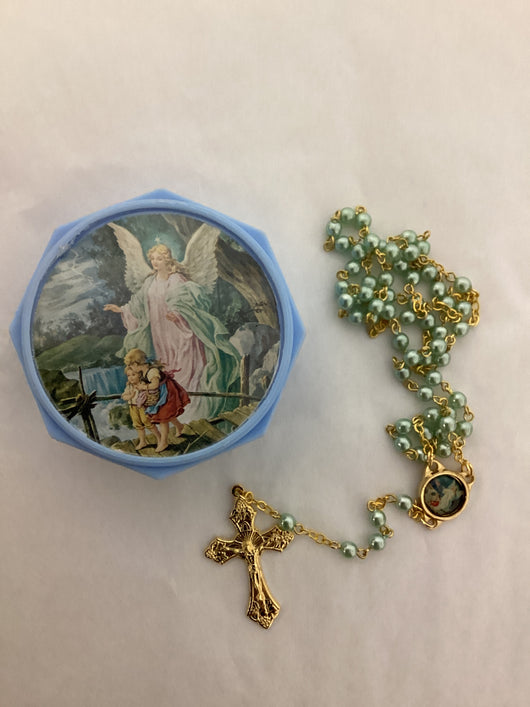 Blue Pearl Children’s Rosary in Blue Guardian Angel case