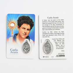 Saint Carlo Acutis Prayer Card with Medal of the Eucharist