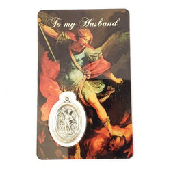 Saint Michael Prayer Card with Embedded Medal - To My Husband