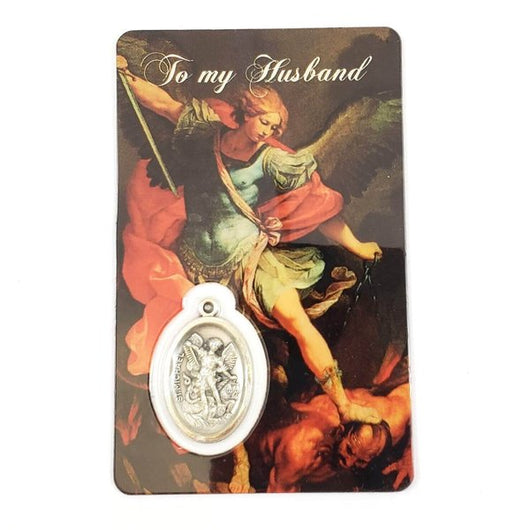 Saint Michael Prayer Card with Embedded Medal - To My Husband