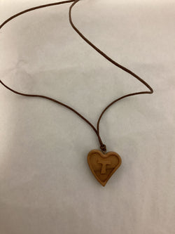 Olive Wood Heart with Tau Symbol and Cord