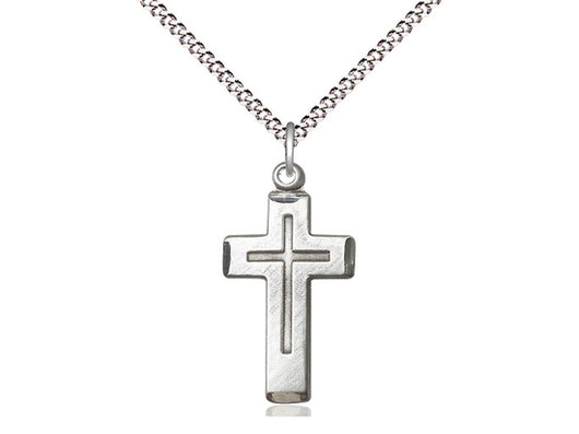 Sterling Cross Medal with 18” Light Curb Chain