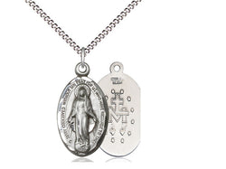 Miraculous Medal, Sterling, Oval with 18” Light Curb Chain