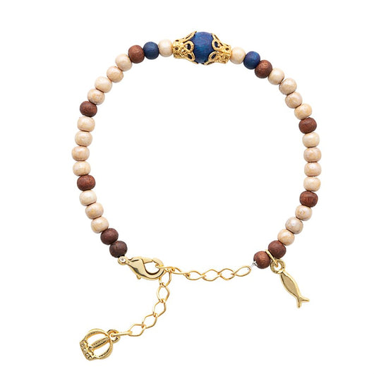 OCI Golden Bracelet with wood beads and fish