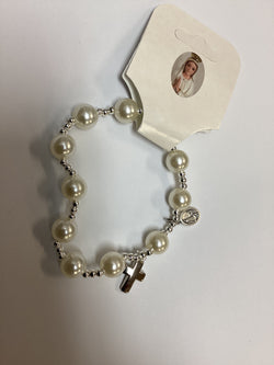 One Decade Cream Colored Rosary with Sacred Heart/ Our Lady of Fatima Medal