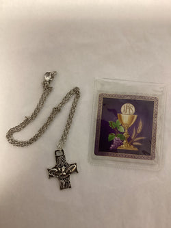 First Communion Cross Pendant with Prayer Card