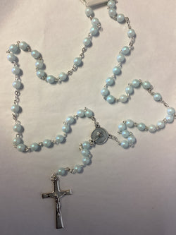 First Communion Rosary - Frosted Light Blue