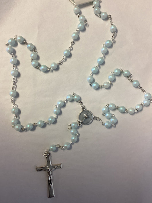First Communion Rosary - Frosted Light Blue