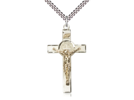 St. Benedict Gold/Sterling Crucifix with 24” Chain
