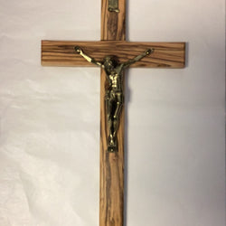 Crucifix- Olive Wood with Bronze Corpus, 16”