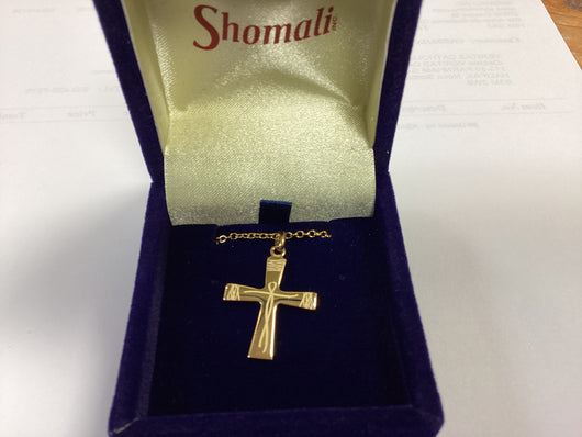 Cross Pendant Brass Plated Gold With Engraved Jesus