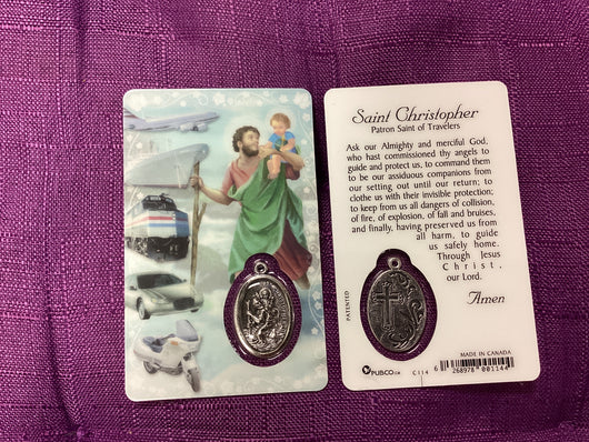 Saint Christopher Prayer Card with Embossed Medal