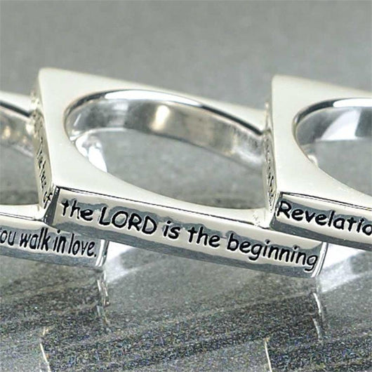 Square Ring Silver Plated - Proverbs 9-10, Size 9