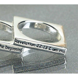 Square Ring Silver Plated - Revelation 22-13, Size 8