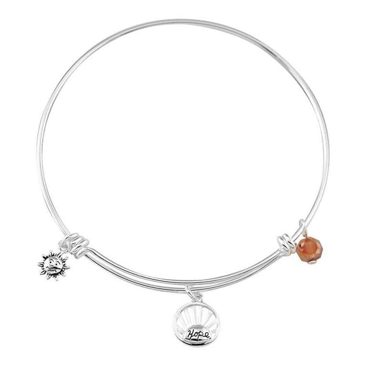 Silver Bangle - Hope, Sun, Topaz Bead, Adjustable Band