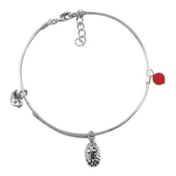 Silver Bangle - Cross, Dove, Red Bead