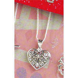 Filigree Heart with Cross Necklace - Silver Plated with 16 inch Chain