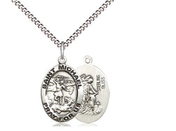 St. Michael the Archangel Sterling Oval Medal With 18” Light Curb Chain