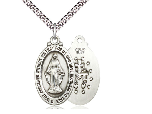 Miraculous Medal Sterling, Oval, with 24” Chain