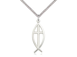 Fish/Cross Sterling Medal with 18” Chain