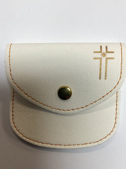 White Rosary Pouch with Gold Stitch and Cross