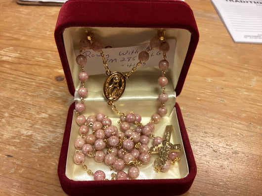 Rose Bead Rosary With Relic